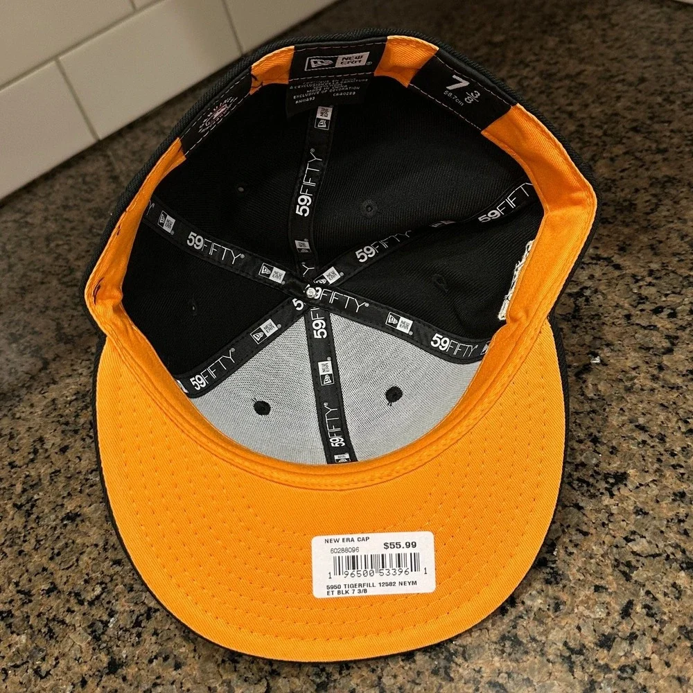 New York Mets New Era 59FIFTY Hat 7 3/8‎ Black Orange Tiger Stripe 1986 WS New